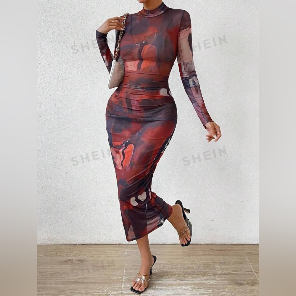 BRAND NEW SHEIN BAE Allover Print Mock Neck Bodycon Dress
